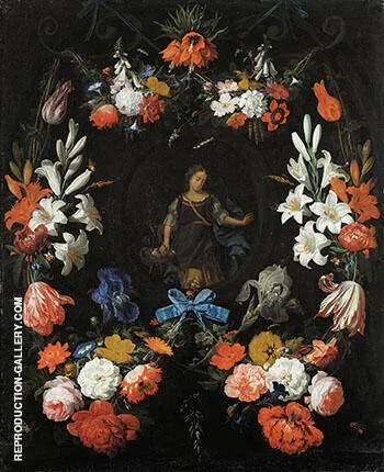 Garland of Flowers c 1675 By Abraham Mignon