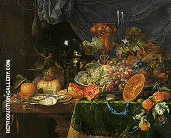 Stilleven met Vruchten Oesters 1670 By Abraham Mignon