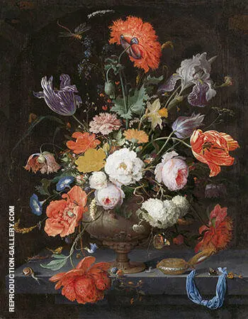 Still Life with Flowers and a Watch By Abraham Mignon