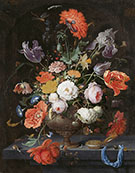 Still Life with Flowers and a Watch By Abraham Mignon