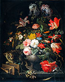 Still Life with Flowers Cat and Mousetrap c 1670 By Abraham Mignon