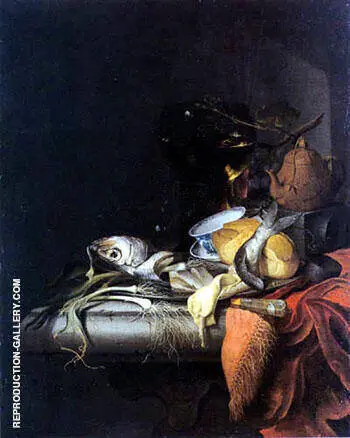 Still Life with Herring By Abraham Mignon