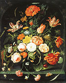 Vase with Flowers in a Niche By Abraham Mignon