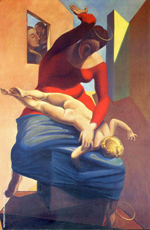 Young Virgin Spanking the Infant Jesus In Front of Three Witnesses 1926 | Oil Painting Reproduction