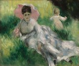 Woman with a Parasol and a Small Child c 1874 By Pierre Auguste Renoir