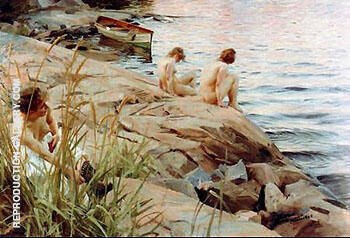 Girls Bathing in the Open Air (Out of Doors) 1890 | Oil Painting Reproduction