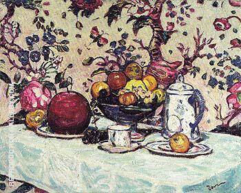 Still Life Against Flowered Wall Paper 1909 | Oil Painting Reproduction