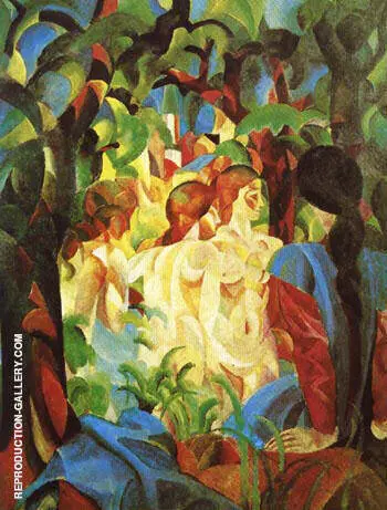 Girls Bathing with Town in Background 1913 By August Macke