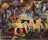 Landscape with Cows and Camel 1914 By August Macke