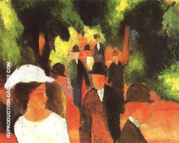 Promenade with Half Length of Girl in White 1914 By August Macke