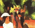 Promenade with Half Length of Girl in White 1914 By August Macke