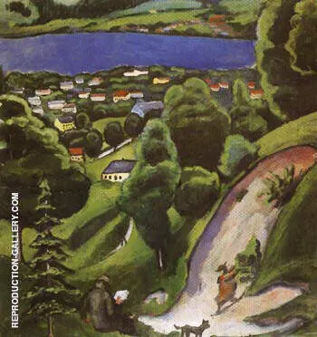 Tegernsee Landscape with Man Reading and Dog 1910 By August Macke
