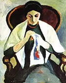 Woman Embroidering in an Armchair 1909 By August Macke