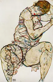 Seated Woman with Her Left Hand in Her Hair 1914 By Egon Schiele