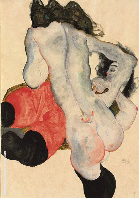 Liegen Frau mit der roten Hose und Weiblicher Akt 1913 By Egon Schiele