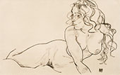Sich Aufstutzender Weiblicher Akt mit Langem Haar 1918 By Egon Schiele