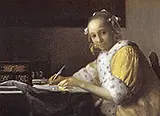 A Lady Writing Detail c1665 By Johannes Vermeer