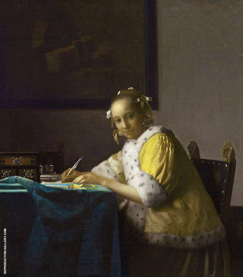 Writing Lady in Yellow Jacket 1666 | Oil Painting Reproduction