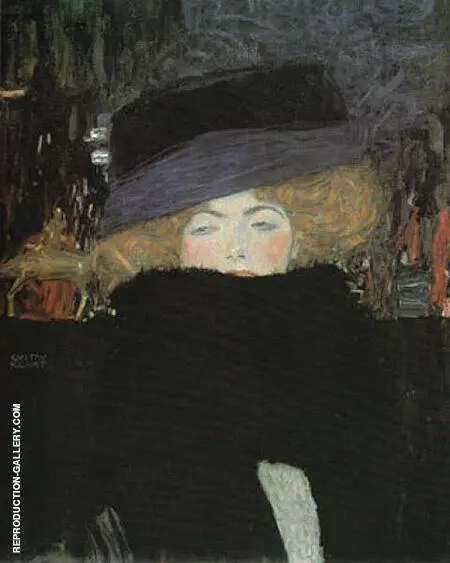 Lady with Hat and Feather Boa 1909 By Gustav Klimt