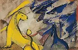Yellow Lion Blue Foxes and Blue Horse 1914 By Franz Marc