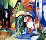 Three Horses at a Watering Place 1913 By Franz Marc