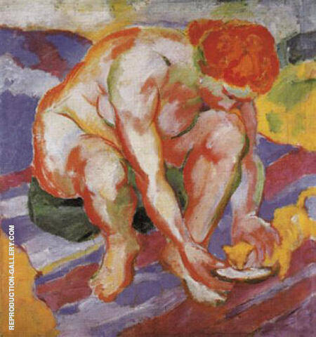 Nude with Cat 1910 by Franz Marc | Oil Painting Reproduction
