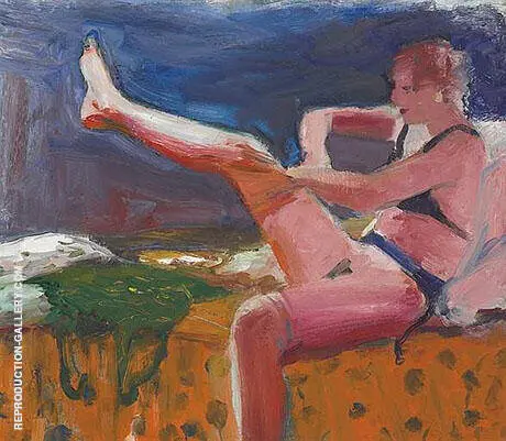Woman Pulling on Stocking By Elmer Bischoff