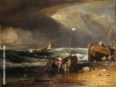A Coast Scene of Fisherman Hauling a Boat Ashore By Joseph Mallord William Turner