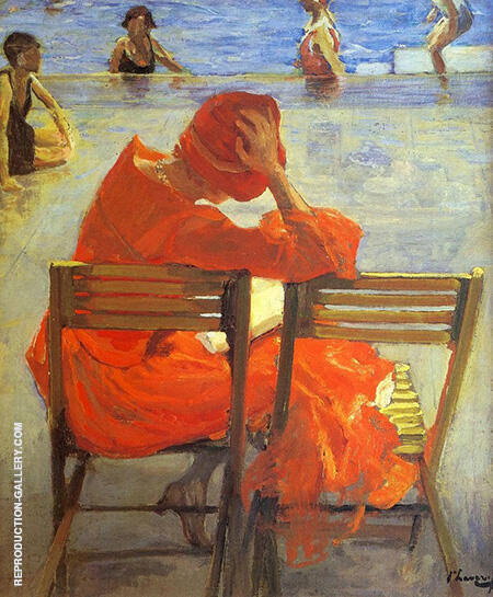 Girl In A Red Dress Reading By John Lavery