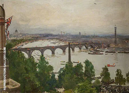 The River Pageant as Seen from the Home of Sir James Barries Adelphi Terrace London 1919 By John Lavery