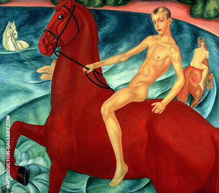 Bathing of a Red Horse by Kuzma Petrov-Vodkin | Oil Painting Reproduction