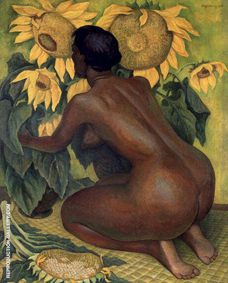 Nude with Sunflowers by Diego Rivera | Oil Painting Reproduction