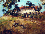 Children Playing Near a Cottage By Arthur Walton