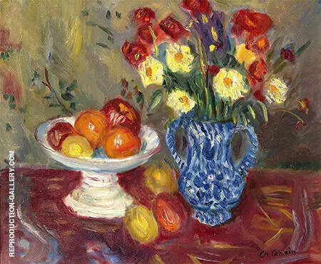 Still Life Vase Fruit and Flowers By Charles Camoin