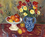 Still Life Vase Fruit and Flowers By Charles Camoin
