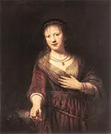 Saskia with a Red Flower 1641 By Rembrandt Van Rijn