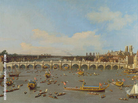 Westminster Bridge with the Lord Mayor's Procession on the Thames 1747 | Oil Painting Reproduction