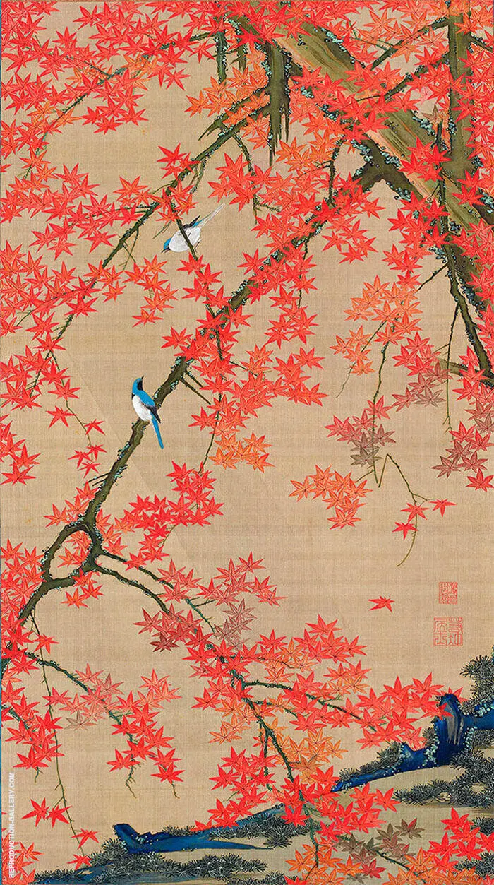 Maple Tree and Small Birds c1765 By Ito Jakuchu