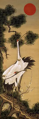 Pair of Cranes and Morning Sun By Ito Jakuchu