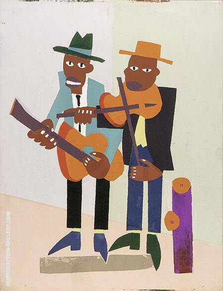 Street Musicians c1939-40 by William H Johnson | Oil Painting Reproduction