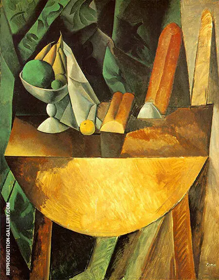 Bread and Fruit Dish on a Table 1909 By Pablo Picasso