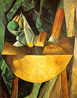 Bread and Fruit Dish on a Table 1909 By Pablo Picasso