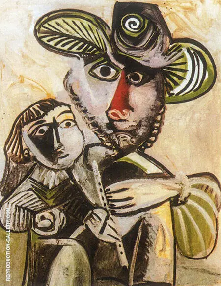 Paternite Man with Flute and Child 1971 By Pablo Picasso