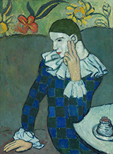 Harlequin Leaning on Elbow 1901 By Pablo Picasso