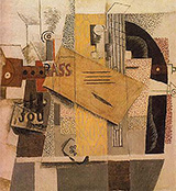 Bottle of Bass Clarinet Guitar Newspaper Ace of Clubs 1913 By Pablo Picasso