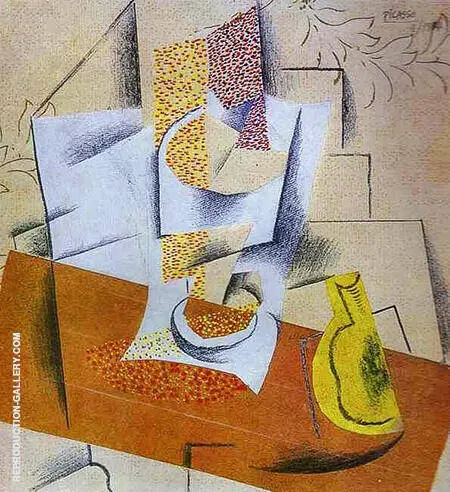 Glass and Sliced Pear on a Table 1914 By Pablo Picasso
