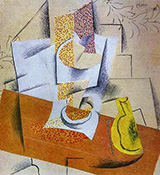 Glass and Sliced Pear on a Table 1914 By Pablo Picasso