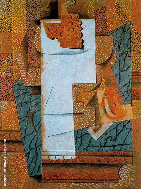 Compotier with Bunch of Grapes and Cut Pear 1914 By Pablo Picasso