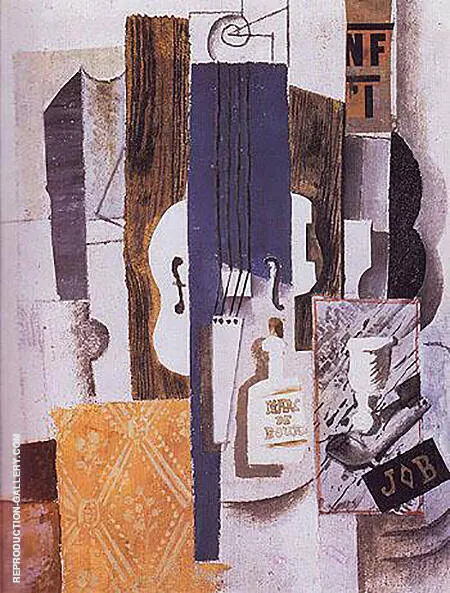 Violin Bottle and Glass 1913 By Pablo Picasso