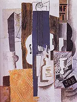 Violin Bottle and Glass 1913 By Pablo Picasso